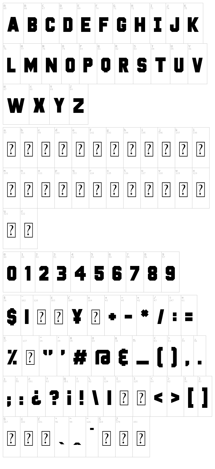 White Flame font map